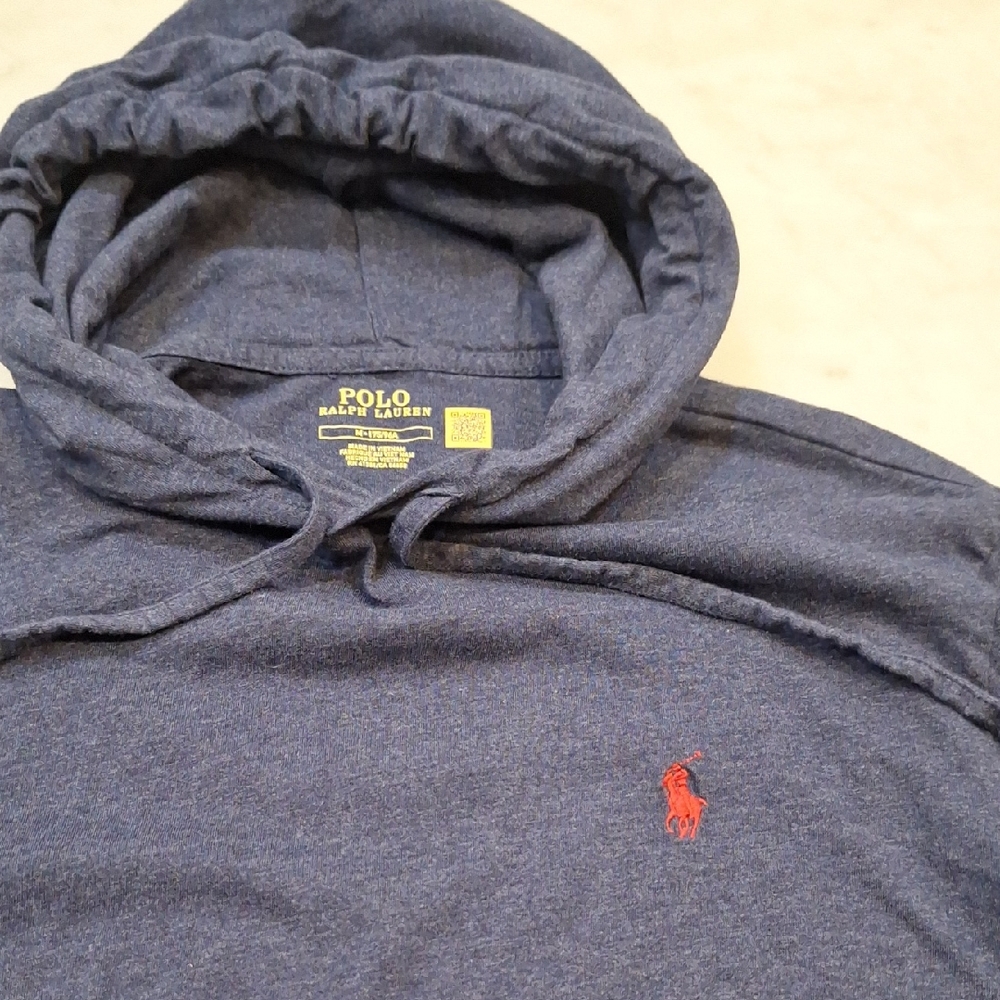 Polo Ralph Lauren Jersey Hooded Longsleeve Tshirt Blue Pullover Red Pony Sz Med